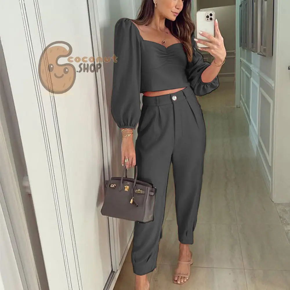 Sensual Elegance: Alluring Square Collar Two-Piece - Black / S