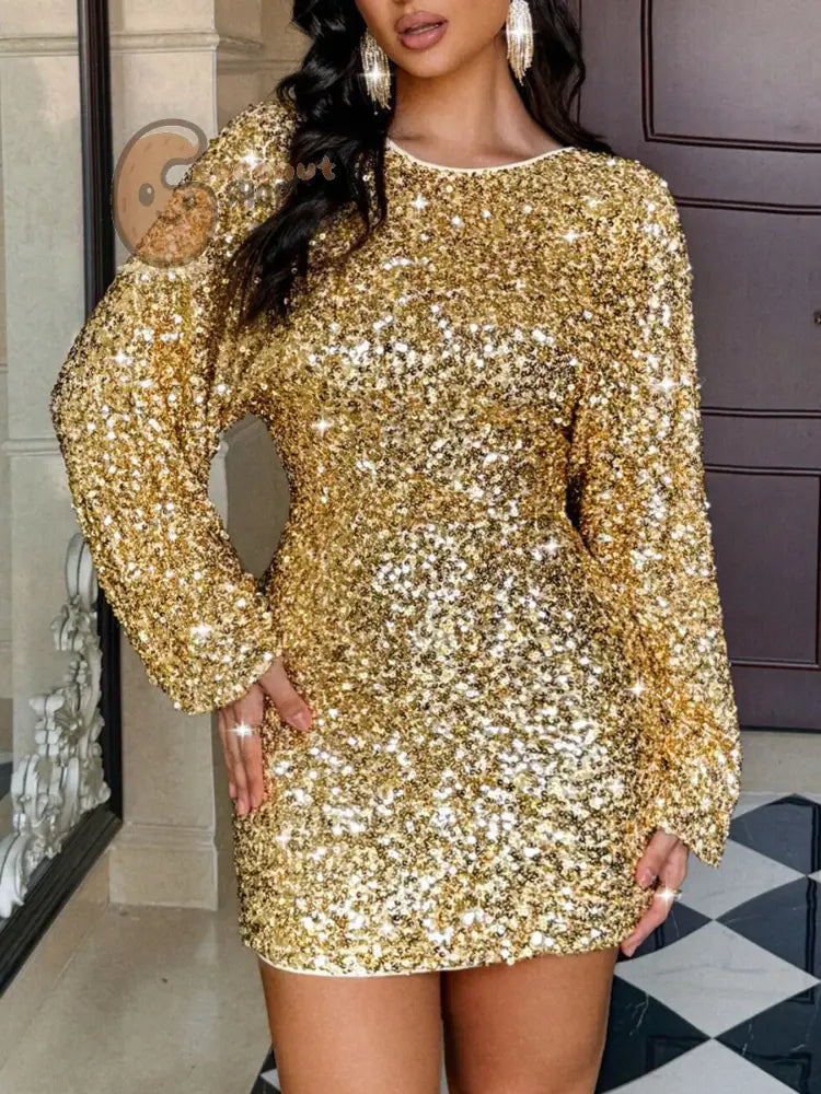 Sequin Long Sleeve Bodycon Mini Dress