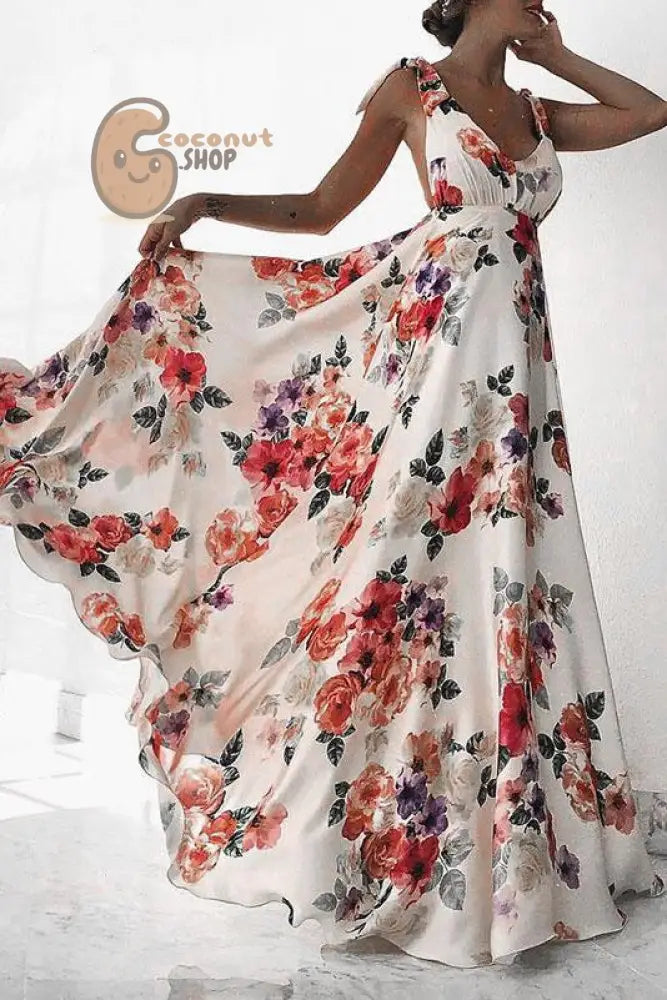 Sexy backless print maxi dress women Strap zipper summer dress V neck plus size floral beach long dress vestidos