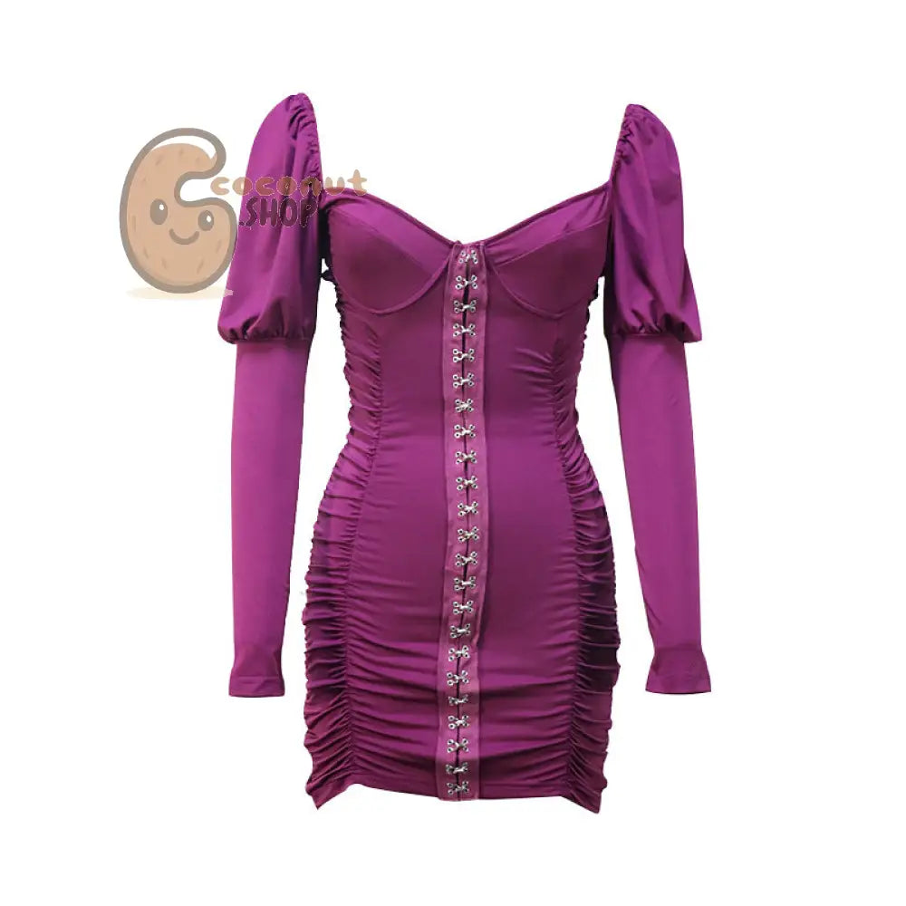 Sexy Chest Wrapped Long Sleeve Wrinkled Back Zipper Hip Wrap Dress