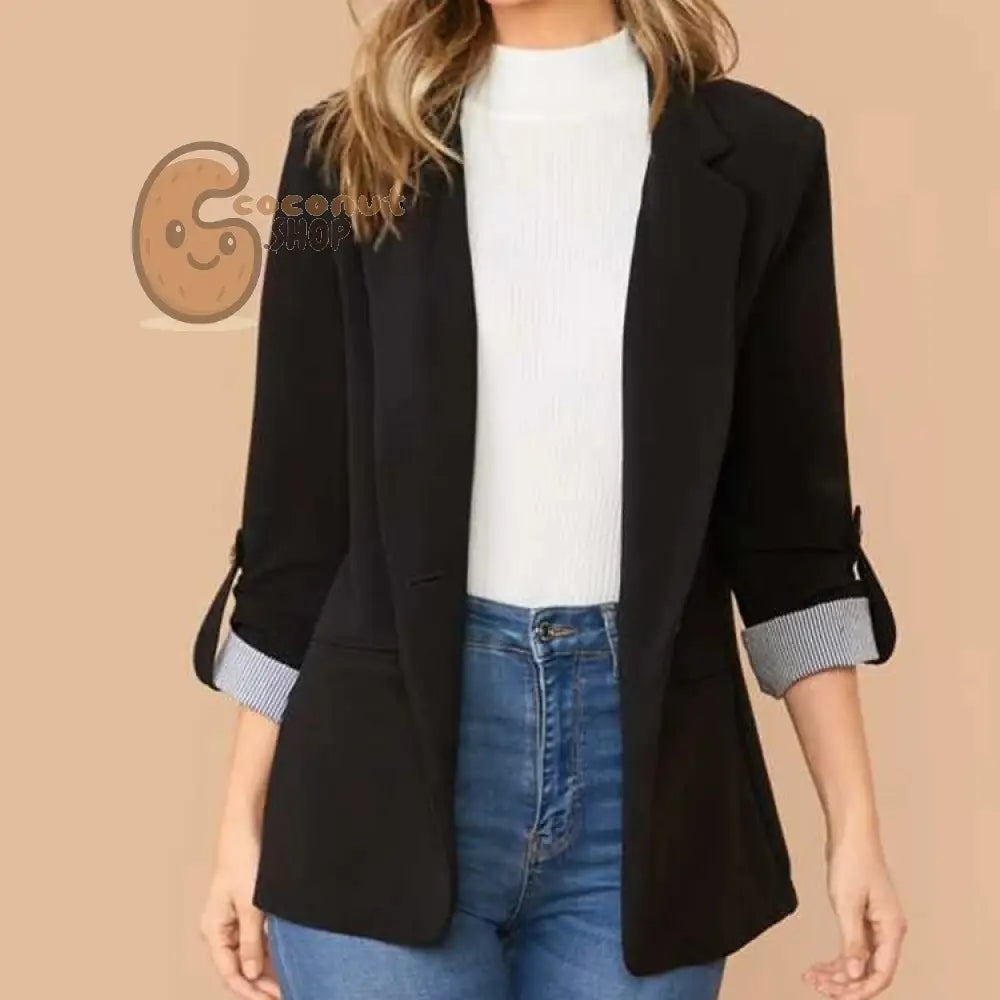 Sexy Elegant Cardigan Suit Jacket - Black / S