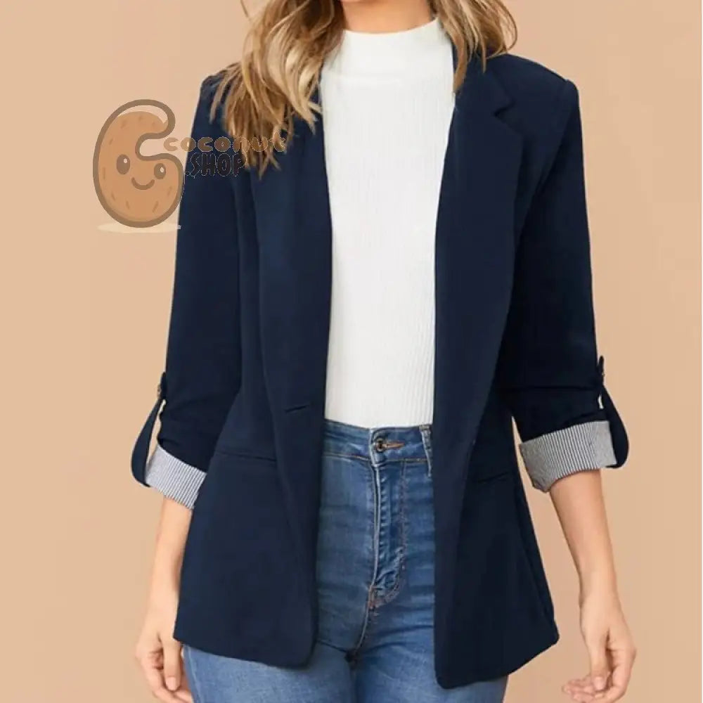 Sexy Elegant Cardigan Suit Jacket - Navy Blue / S