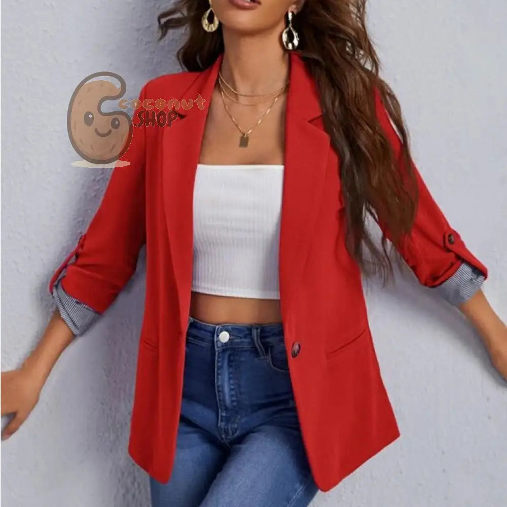 Sexy Elegant Cardigan Suit Jacket - Red / S