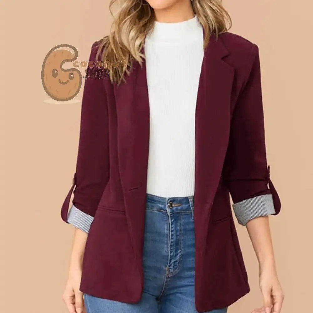 Sexy Elegant Cardigan Suit Jacket - Wine Red / S