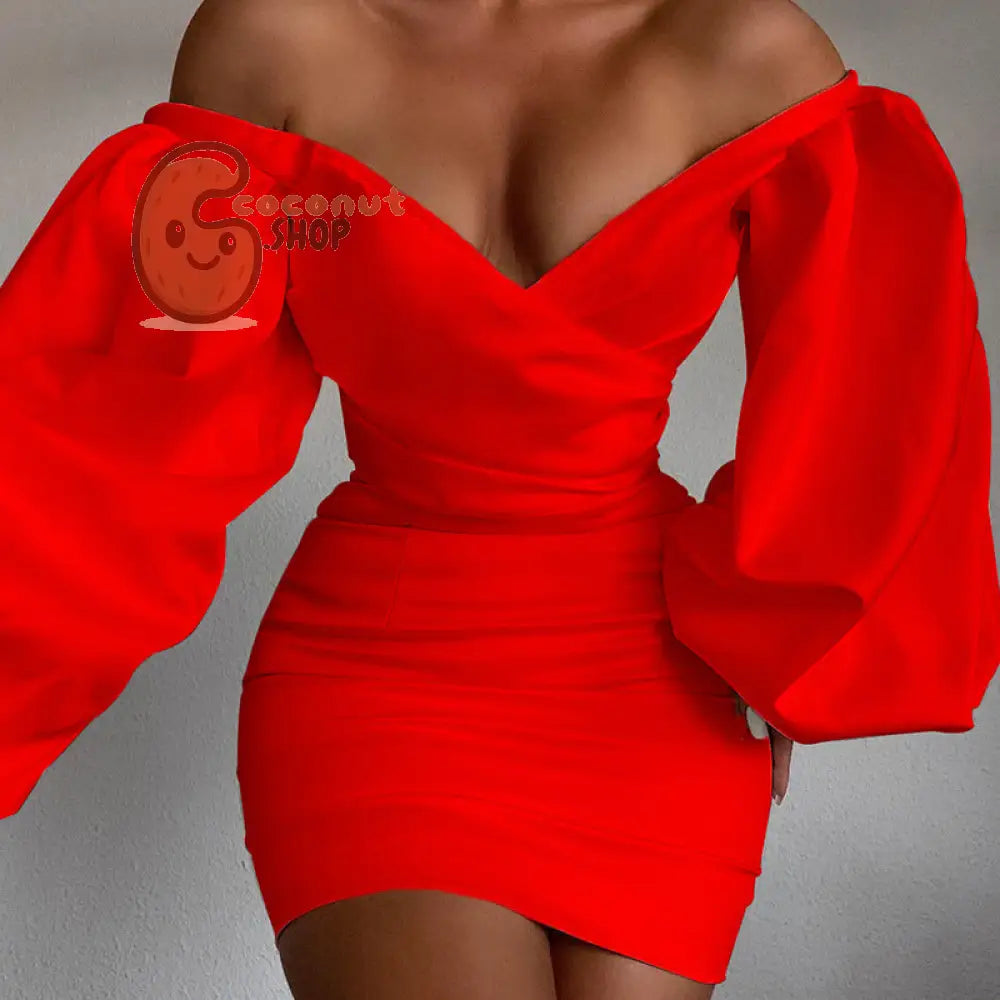 Sexy Off-Shoulder Dress - Red / S