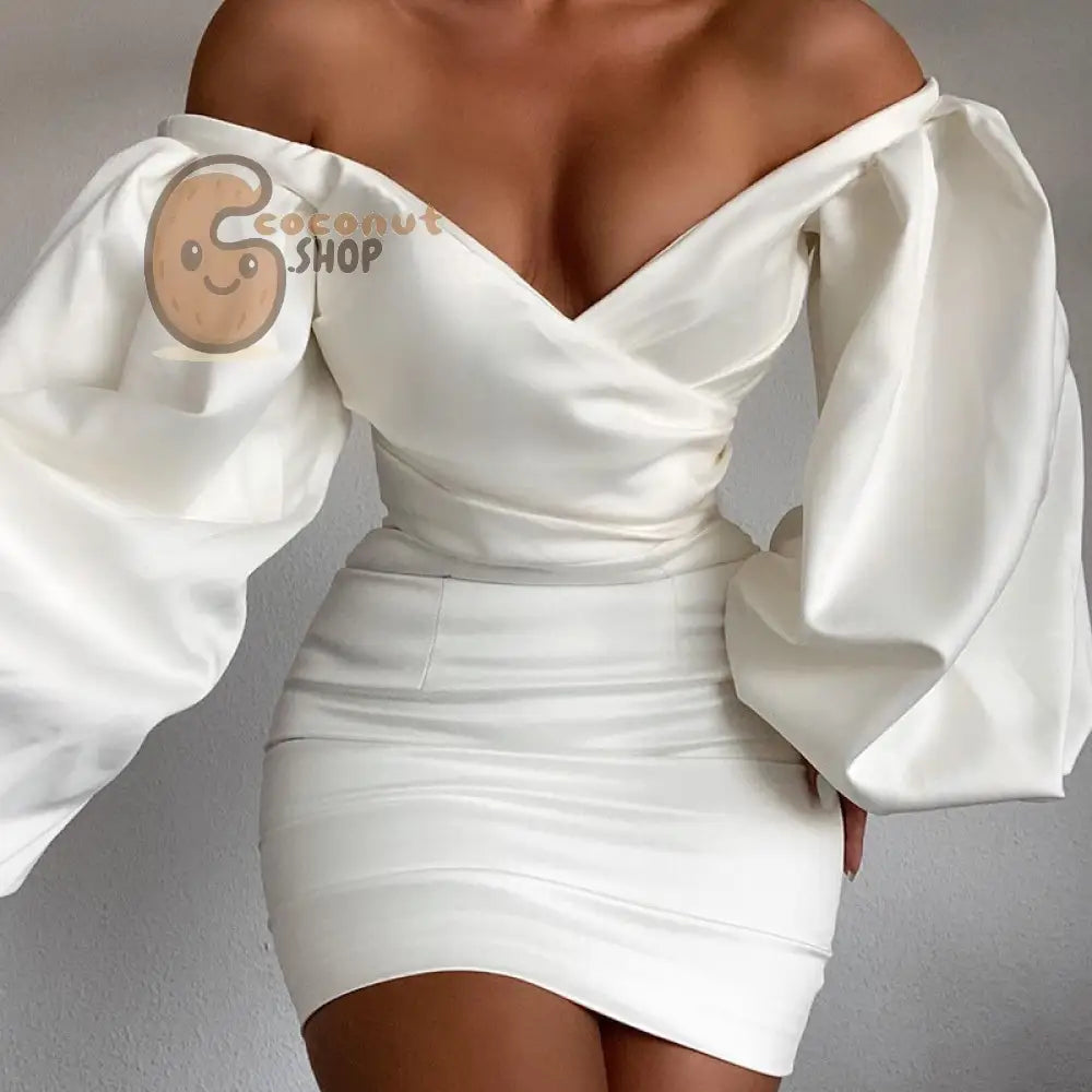 Sexy Off-Shoulder Dress - White / S