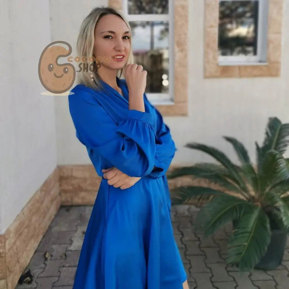 Sexy Satin Sashes A Line Mini Dress Lantern Sleeve Elegant Party Dress Autumn Fashion Women’s Clothing Streetwear