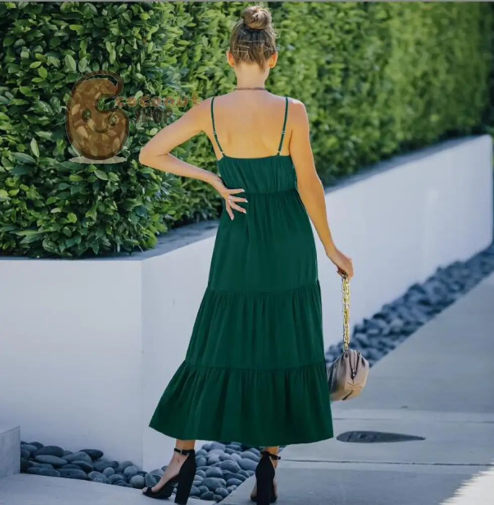 Sexy Solid Color Ruffled Long Dress