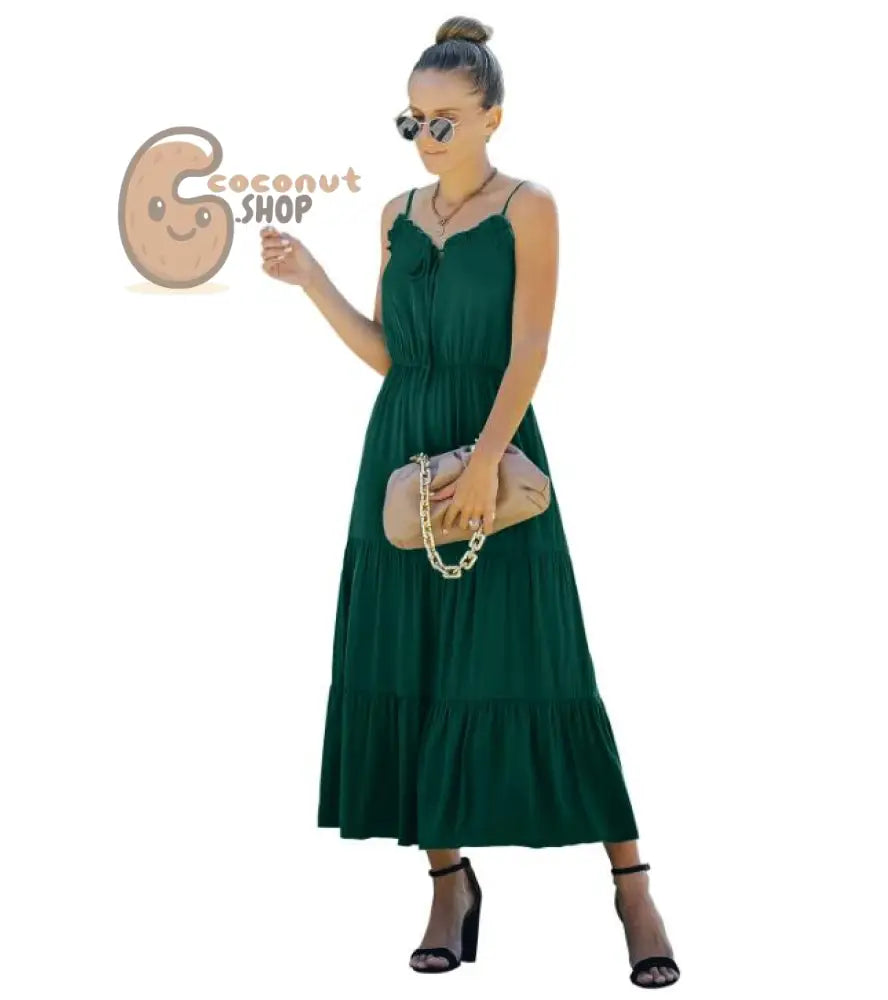 Sexy Solid Color Ruffled Long Dress