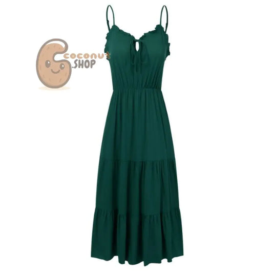 Sexy Solid Color Ruffled Long Dress