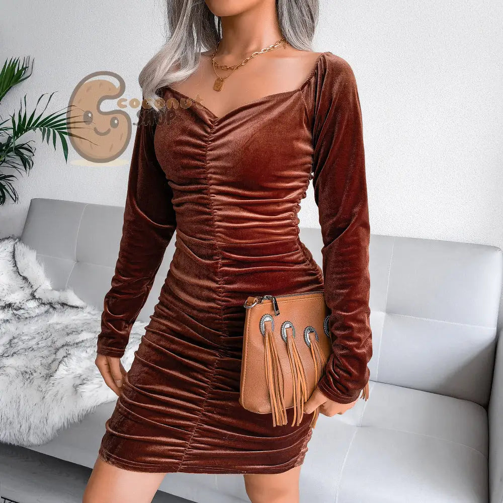 Sexy Square Neck Velvet Hip Dress Small Dress