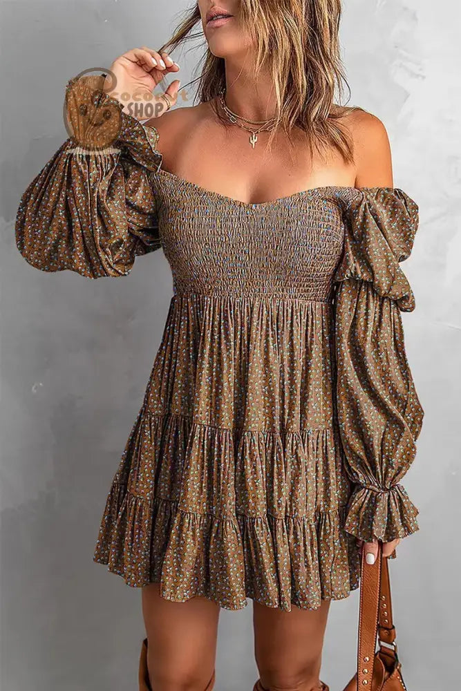 Sexy Word-Neck Strapless Dress - Coffee Color / S