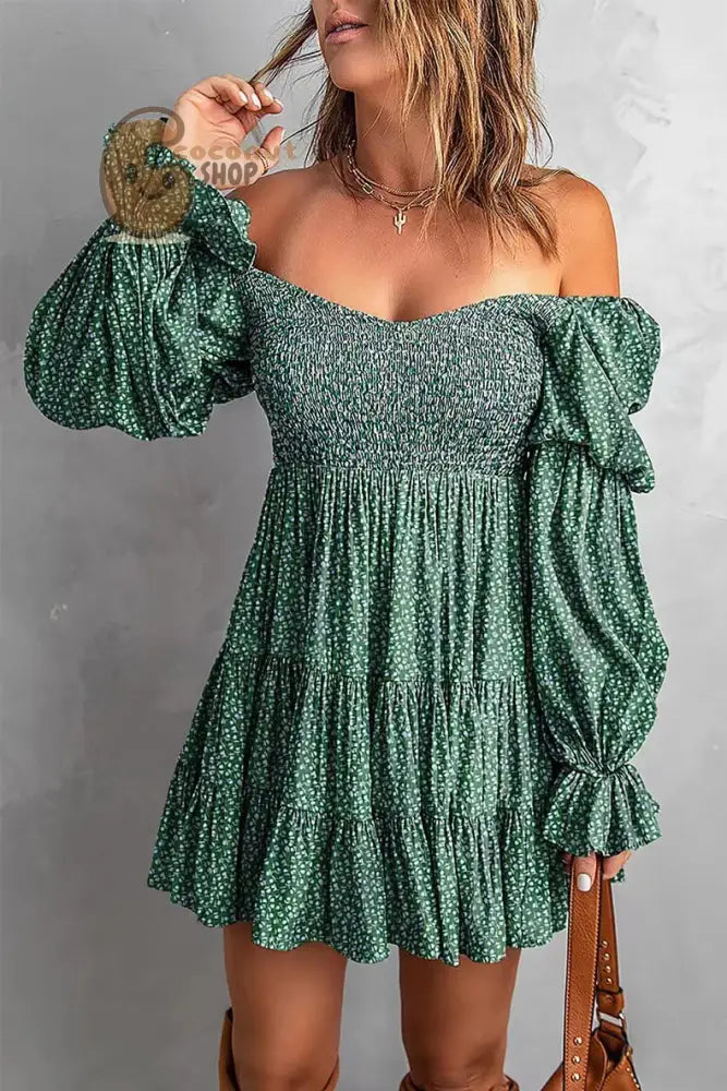 Sexy Word-Neck Strapless Dress - Green / S