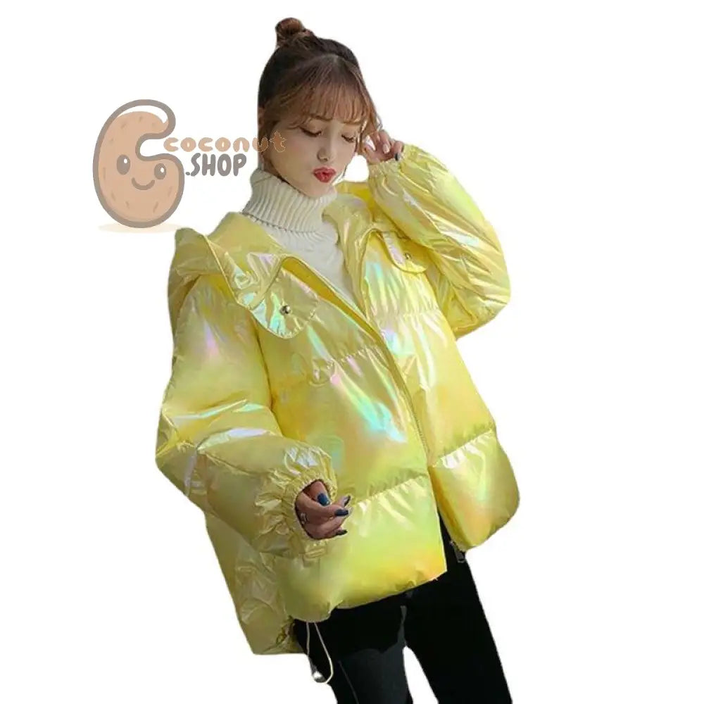 Shiny Down Cotton Padded Jacket For Women Korean Version Loose Coat Colorful Cotton Padded Clothes Fashionable Ins