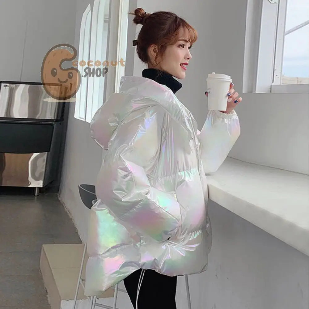 Shiny Down Cotton Padded Jacket For Women Korean Version Loose Coat Colorful Cotton Padded Clothes Fashionable Ins