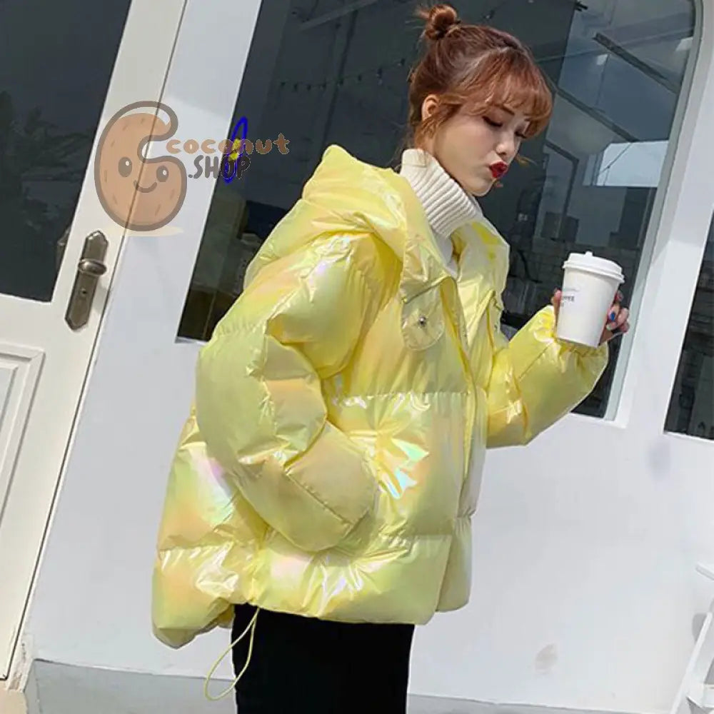 Shiny Down Cotton Padded Jacket For Women Korean Version Loose Coat Colorful Cotton Padded Clothes Fashionable Ins