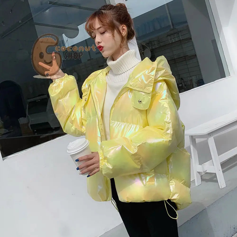 Shiny Down Cotton Padded Jacket For Women Korean Version Loose Coat Colorful Cotton Padded Clothes Fashionable Ins