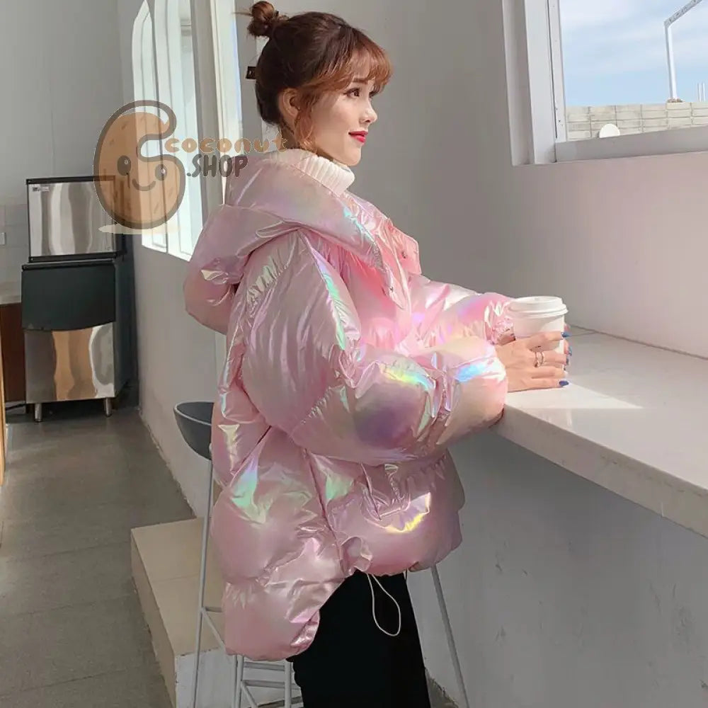 Shiny Down Cotton Padded Jacket For Women Korean Version Loose Coat Colorful Cotton Padded Clothes Fashionable Ins