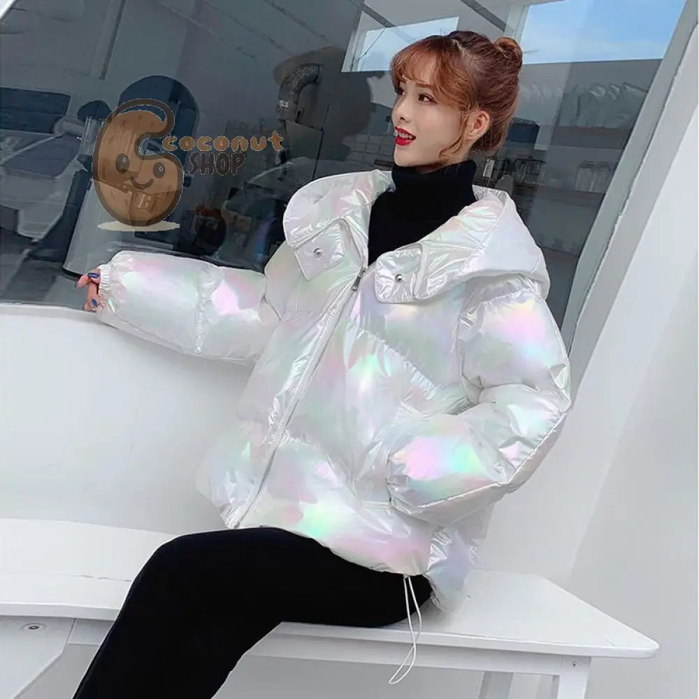 Shiny Down Cotton Padded Jacket For Women Korean Version Loose Coat Colorful Cotton Padded Clothes Fashionable Ins