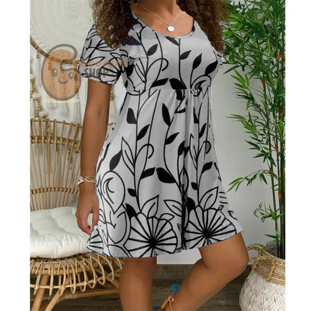 Short-Sleeved Elegance Dress - Grey / S