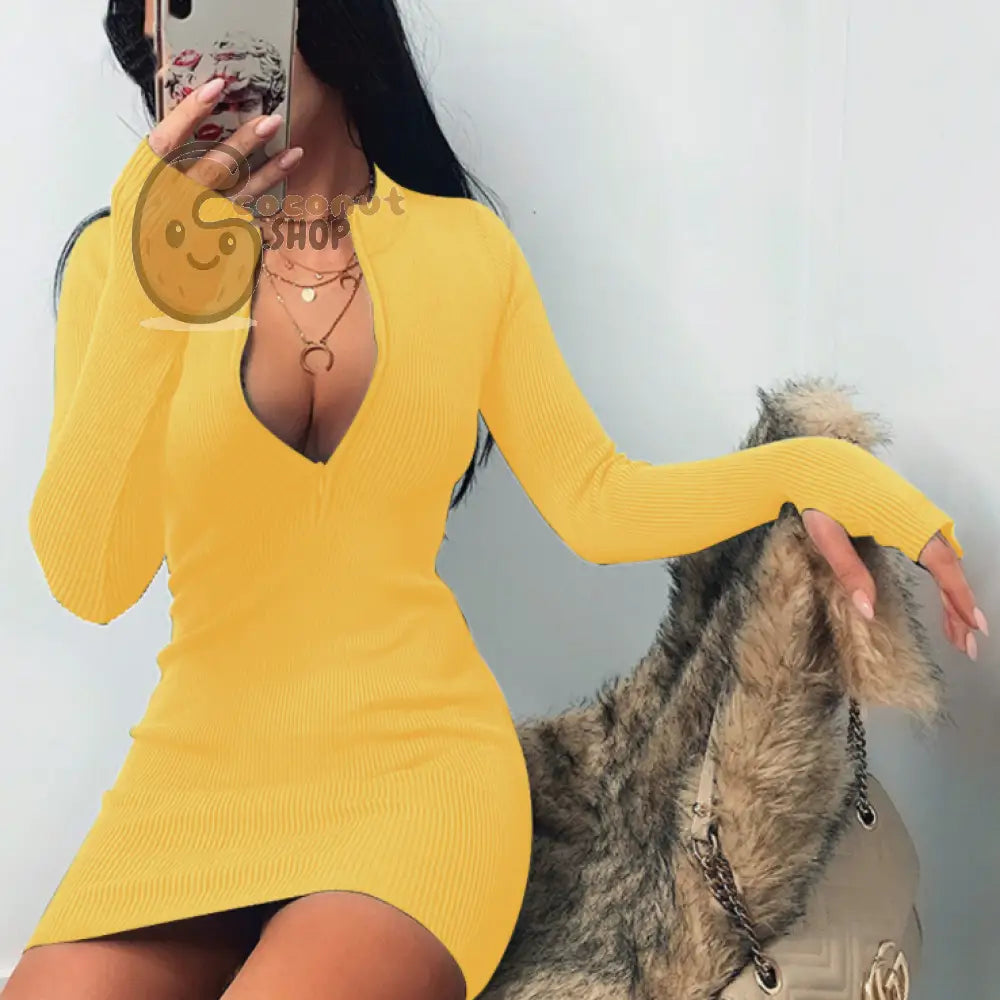 Sizzling Elegance: Embrace Winter-Fall Vibes with the Ribbed Bodycon Dress - Stand Collar Sophistication and Deep