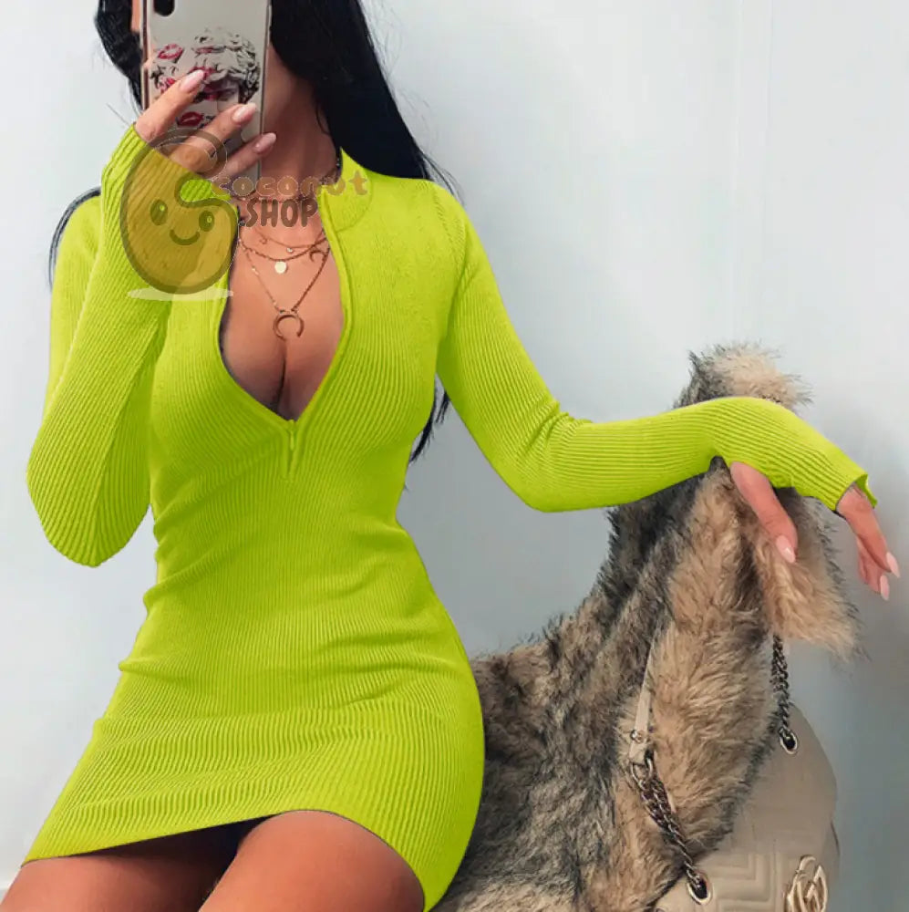 Sizzling Elegance: Embrace Winter-Fall Vibes with the Ribbed Bodycon Dress - Stand Collar Sophistication and Deep