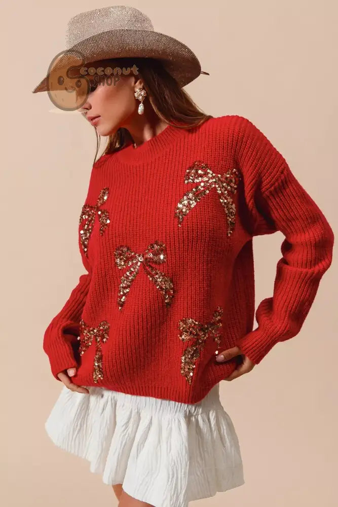 SO ME All Over Ribbon Sequins Christmas Holiday Sweater
