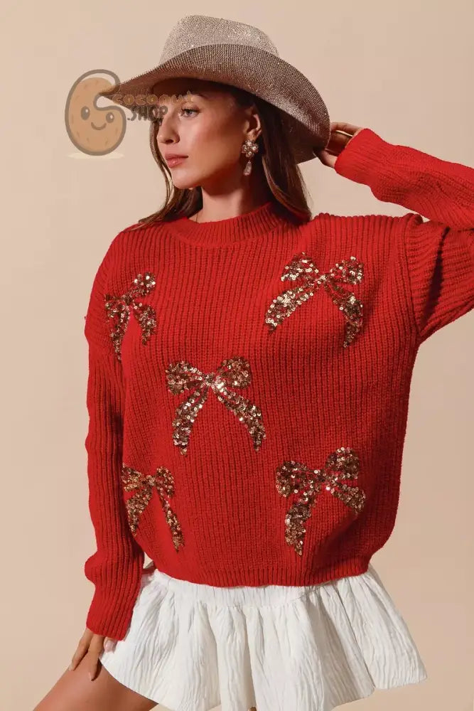 SO ME All Over Ribbon Sequins Christmas Holiday Sweater