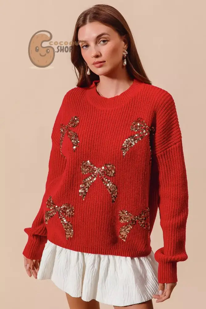 SO ME All Over Ribbon Sequins Christmas Holiday Sweater
