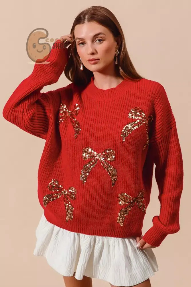 SO ME All Over Ribbon Sequins Christmas Holiday Sweater