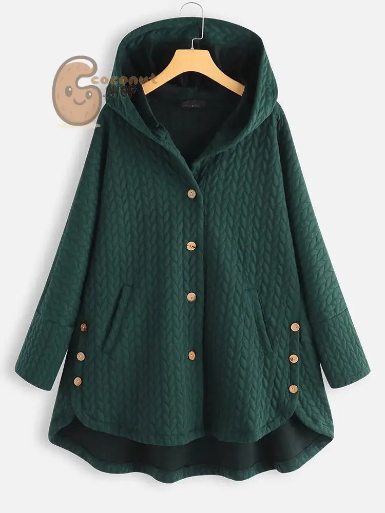 Stay Warm in Style: Women’s Hooded Medium Long Cotton Padded Jacket for Casual Autumn and Winter Wear - Dark Green / M