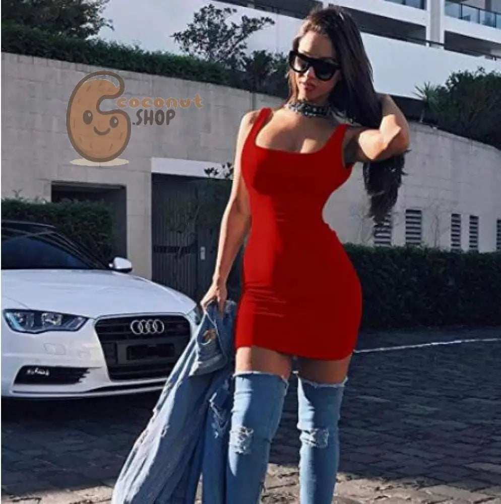 Sultry Summer Nights: Turn Heads in the Sexy Black Mini Dress – Your Neon Green Party Powerhouse! - Red / S