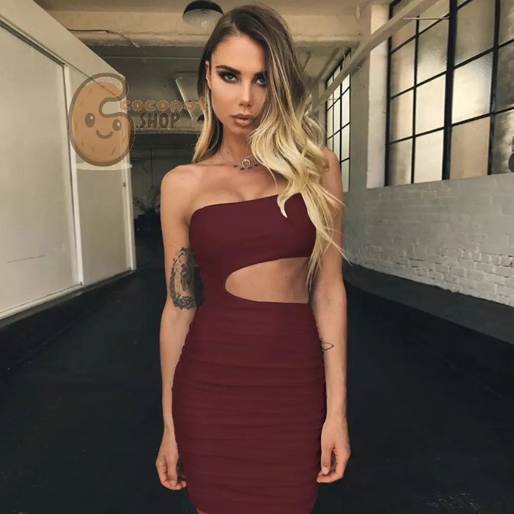 Sultry Summer Seduction: Unveil Allure with the New Women’s Dress featuring a Flirty Side Crop Cut! - Wine Red / XS