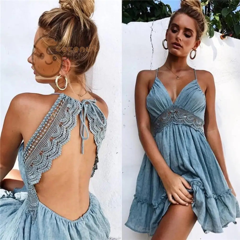 Summer Lace Strap Dress Elegant Bohemian Beach Sundress
