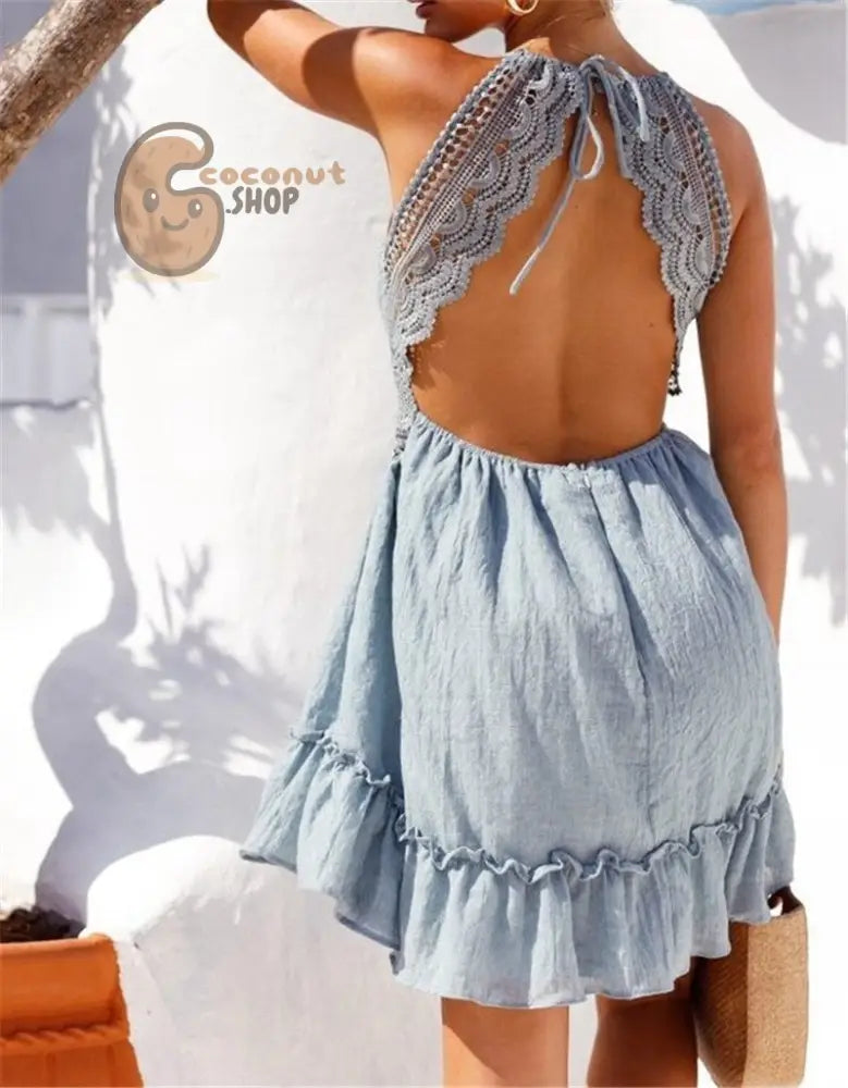 Summer Lace Strap Dress Elegant Bohemian Beach Sundress