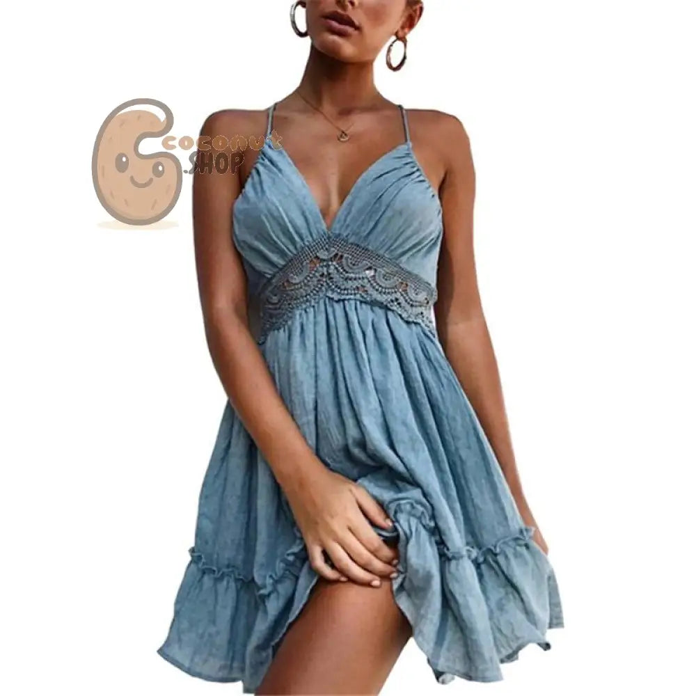 Summer Lace Strap Dress Elegant Bohemian Beach Sundress