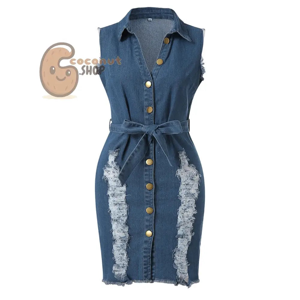 Summer Womens Button Down Denim Sexy Dress Ladies Lace Jeans Long Shirt Dress