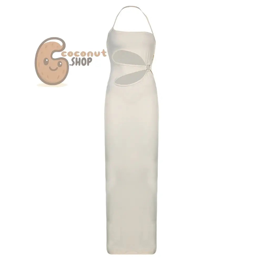 Sunkissed Glamour: Embrace Holiday Vibes with the Women’s Ring Hollow Halter Solid Color Dress - Long Skirt