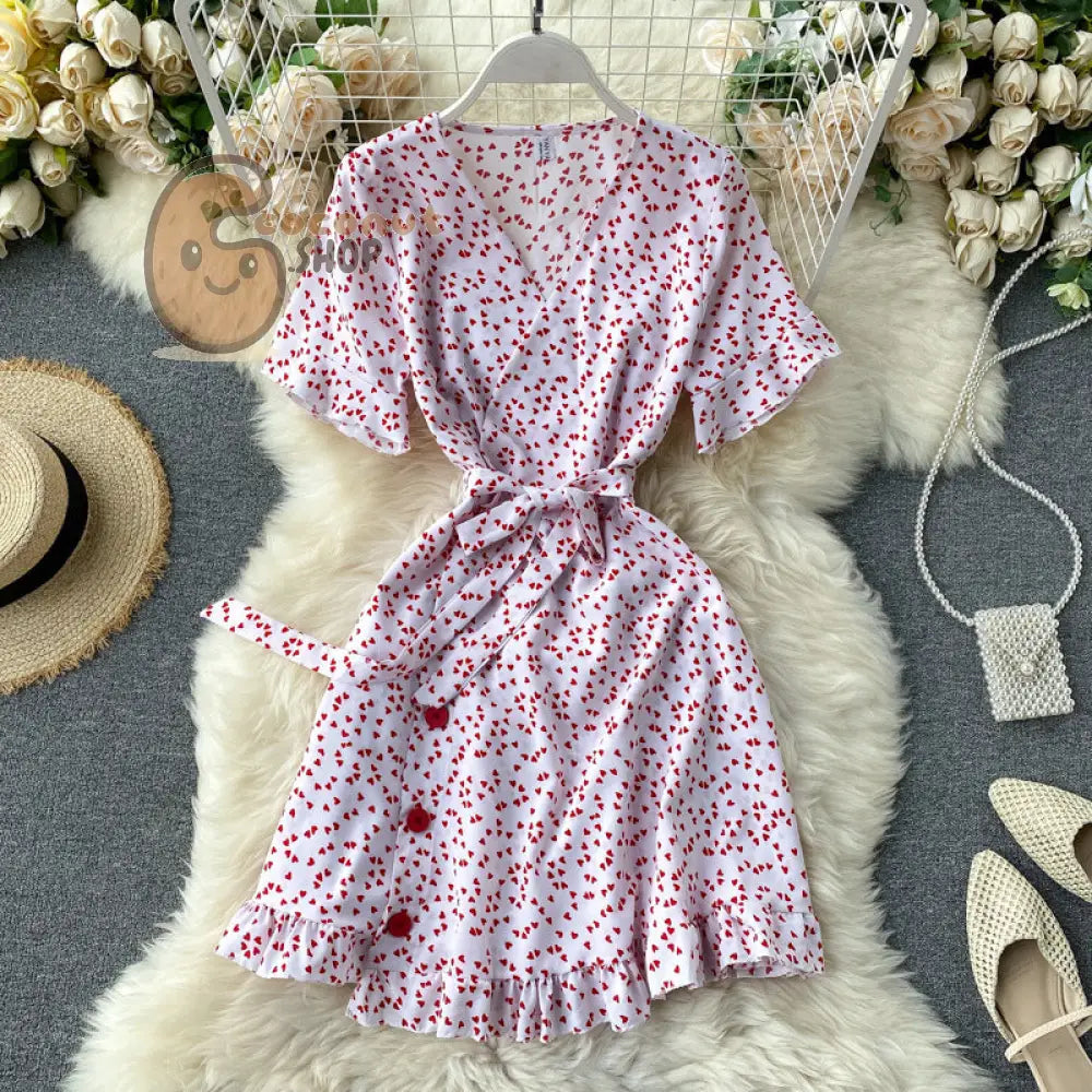 Sweet Love Trumpet Sleeve Lace Waist Short First Love Dress - White