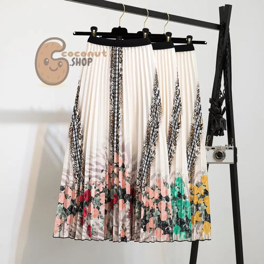 Swing into Style: Embrace the Mid-Length Pleated A-Line Skirt - Effortlessly Elegant Elastic Waist Pleats with Chic