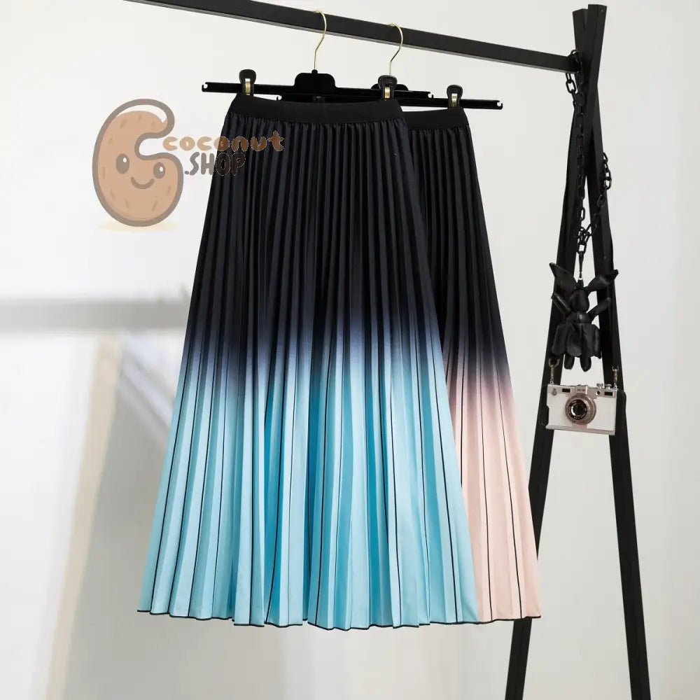 Swing into Style: Embrace the Mid-Length Pleated Skirt - Effortlessly Elegant Elastic Waist Pleats with Two Shades