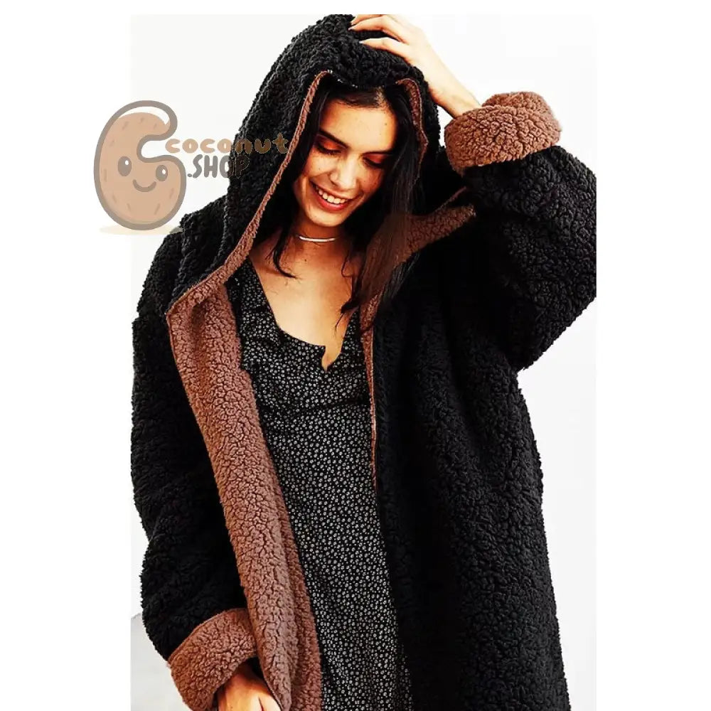 Vintage Style Redefined: Reversible Hooded Lamb Fur Jacket - Warm Bomber Coat with Soft Fleece & Double-Sided Lambswool