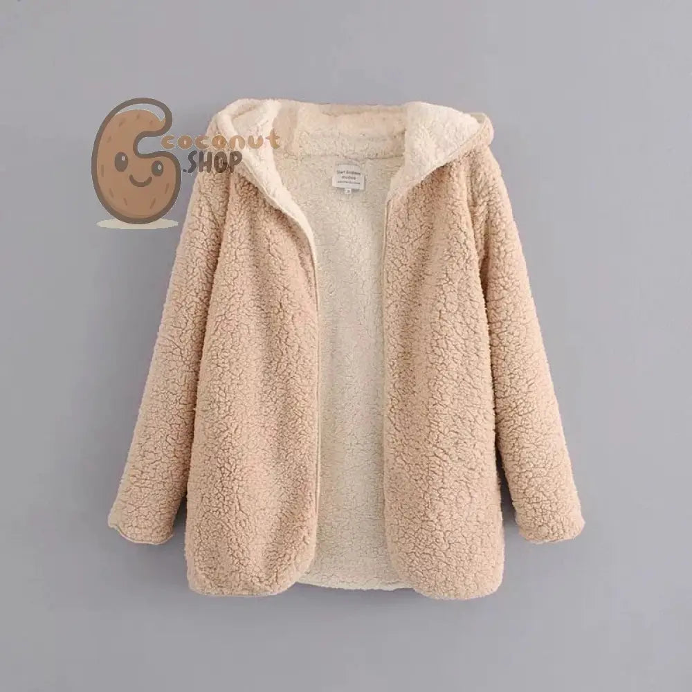 Vintage Style Redefined: Reversible Hooded Lamb Fur Jacket - Warm Bomber Coat with Soft Fleece & Double-Sided Lambswool