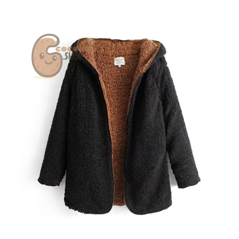 Vintage Style Redefined: Reversible Hooded Lamb Fur Jacket - Warm Bomber Coat with Soft Fleece & Double-Sided Lambswool