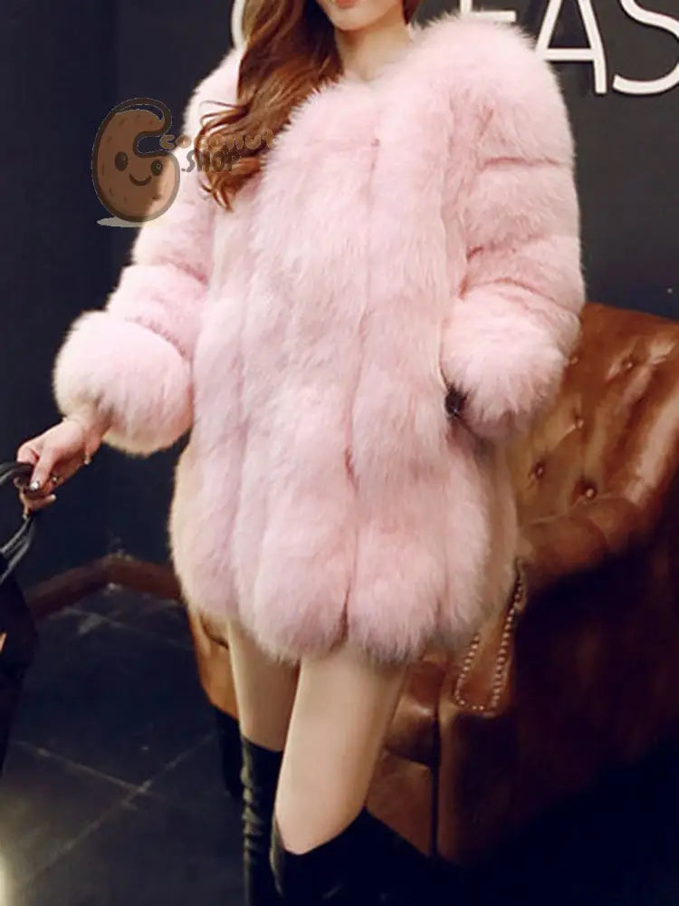 Warm Plush Faux Fur Coat: Purple Pink Long Sleeve