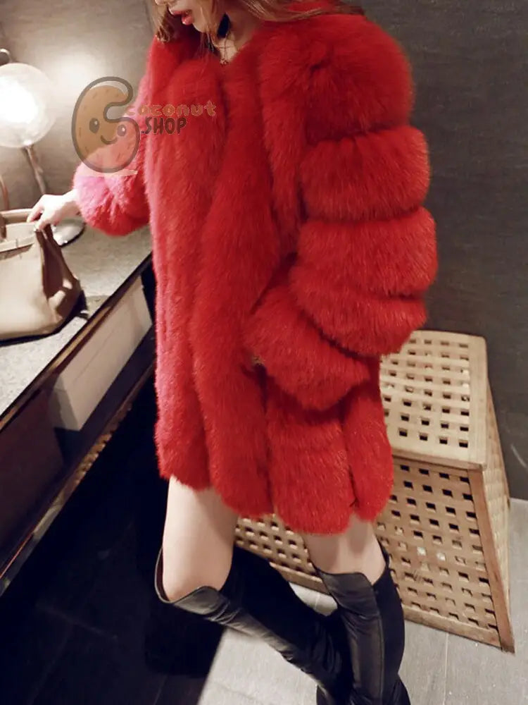 Warm Plush Faux Fur Coat: Purple Pink Long Sleeve