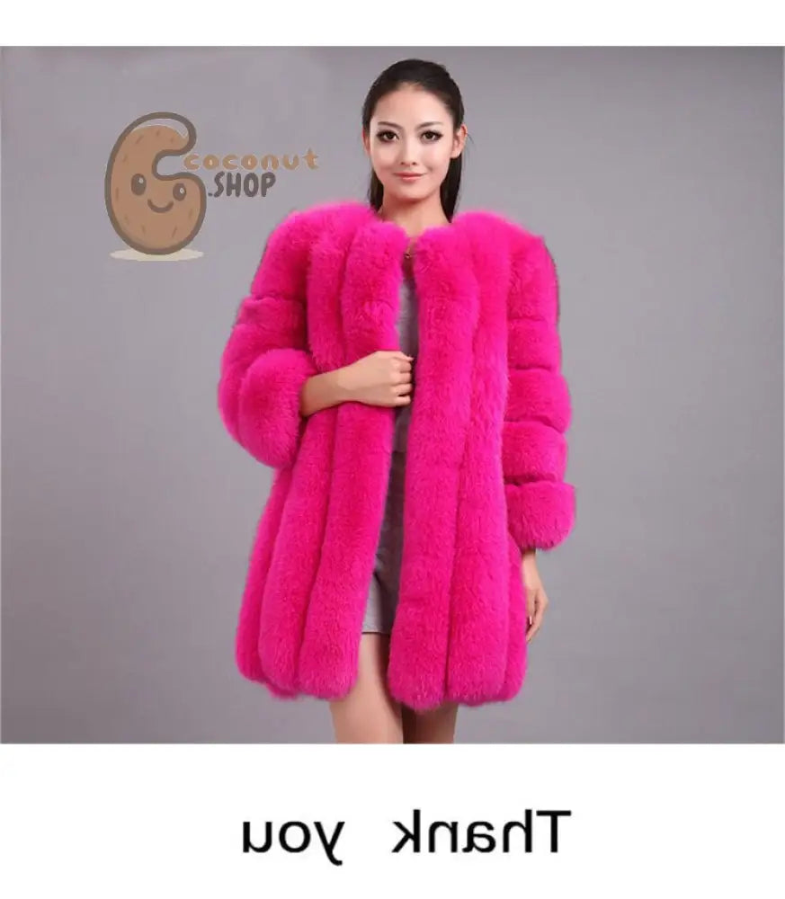 Warm Plush Faux Fur Coat: Purple Pink Long Sleeve - Mei Hong /.4XL