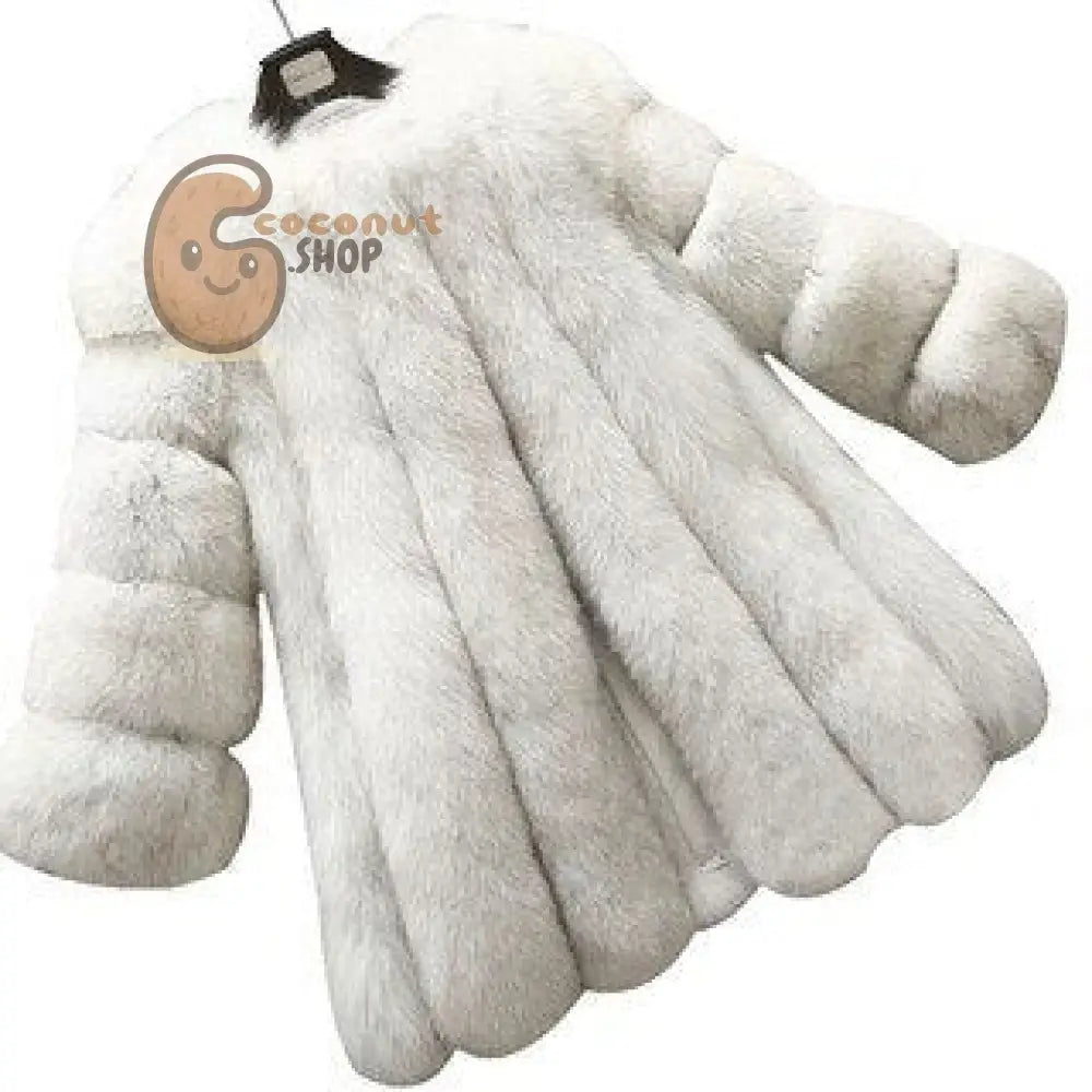 Warm Plush Faux Fur Coat: Purple Pink Long Sleeve - White /.2XL