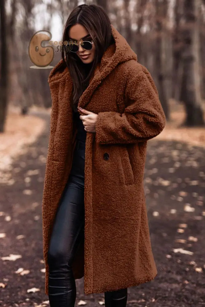 Winter Fashion Long Coat Net Color Long Sleeve Tweed Women’s Jacket - Caramel Colour / S