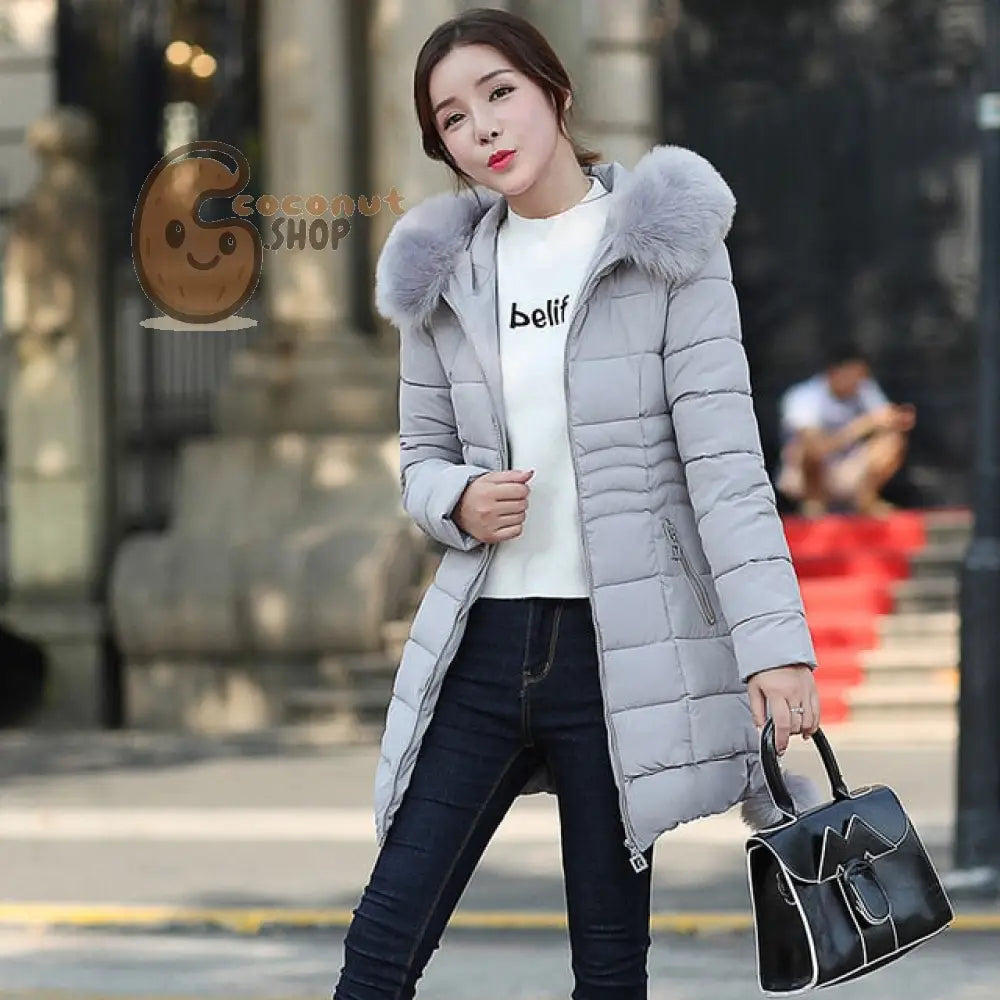 Winter Parka: Faux Fur Down Jacket - Gray / M